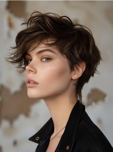 Short Bob Wig 6" Lace Front Synthetic Brown Straight Wigs