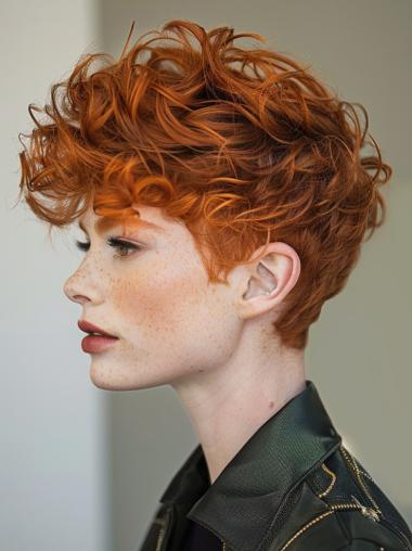 Short Curly Wigs Copper 4" Lace Front Remy Human Hair Boycuts Wigs