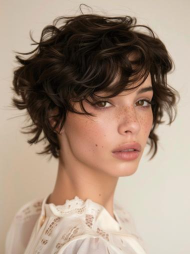 Short Curly Wigs Black 6" Monofilament Synthetic Bobs Wigs
