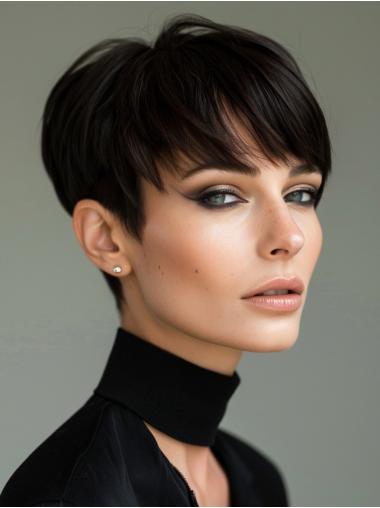 Short Black Wigs Synthetic 4" Lace Front Straight Boycuts Wigs