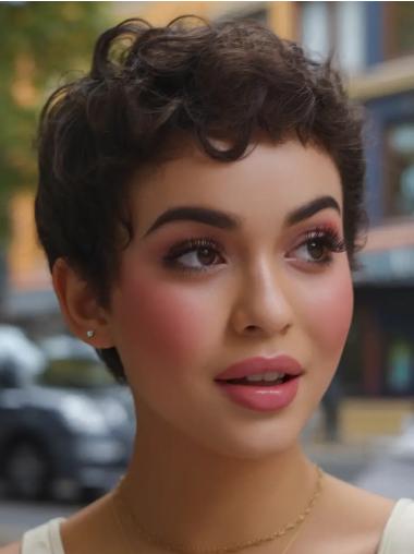 Short Curly Human Hair Wigs 4" Boycuts Brown Lace Front Wigs