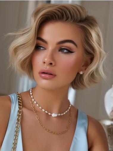 Short Wavy Wigs Monofilament Synthetic Blonde Bobs 8" Wigs