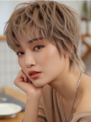 Short Pixie Cut Wigs Straight Synthetic Brown Monofilament Boycuts Wigs