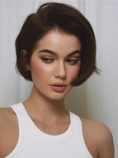 Short Pixie Cut Wigs Straight Synthetic Brown Lace Front Bobs Wigs