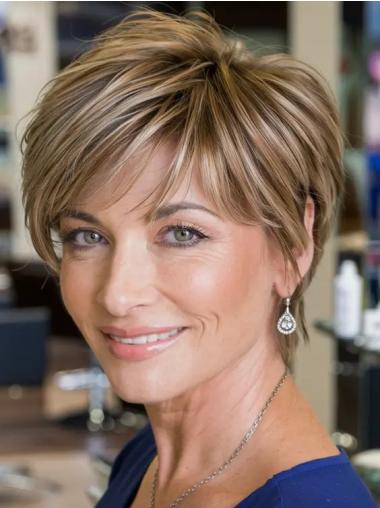 Short Blonde Wig Monofilament Synthetic Bobs 6" Straight Wigs