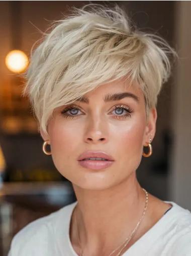 Short Synthetic Wigs Lace Front Boycuts 6" Straight Platinum Blonde Wigs