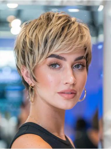 Short Human Hair Wig 6" Blonde Monofilament Straight Boycuts Wigs