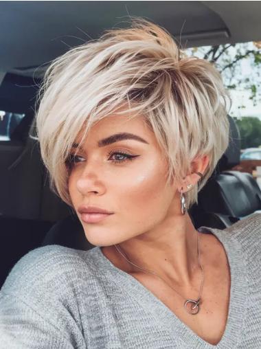 Short Natural Wigs Platinum Blonde Lace Front Boycuts Straight 6" Wigs