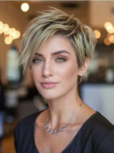 Short Blonde Wig Lace Front Synthetic Boycuts 6" Straight Wigs