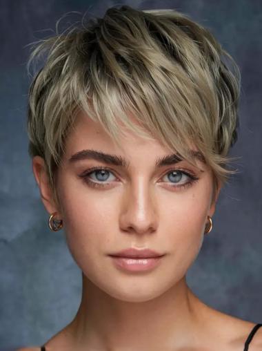 Short Natural Wigs Blonde Lace Front Boycuts Straight 4" Wigs