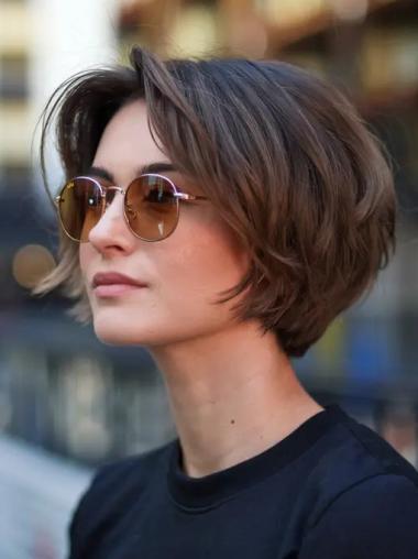 Cute Short Wigs 8" Bobs Brown Synthetic Lace Front Straight Wigs
