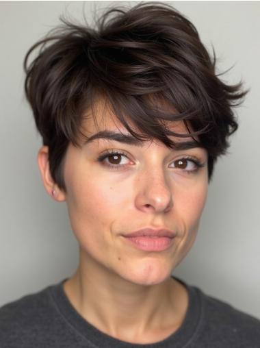 Black Short Wigs Synthetic Boycuts Lace Front 4" Straight Wigs