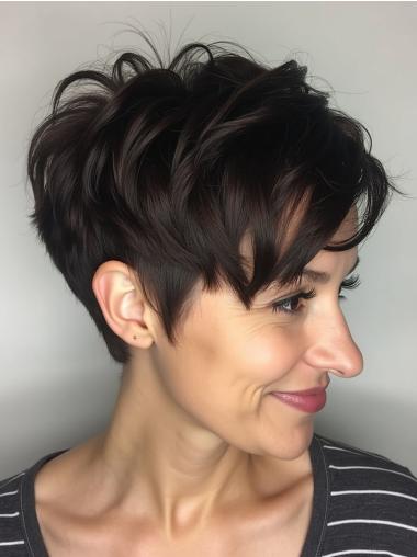 Black Short Wigs Synthetic Boycuts Lace Front 4" Straight Wigs