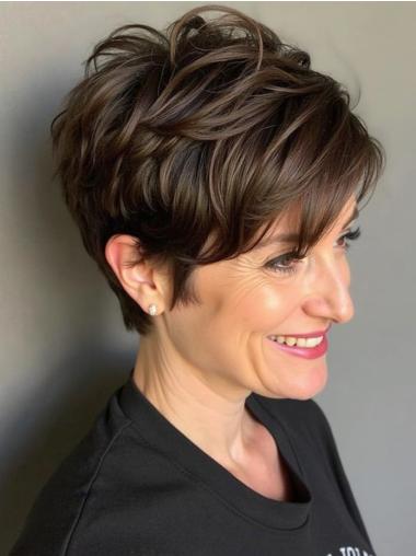 Cute Short Wigs 6" Boycuts Brown Synthetic Monofilament Straight Wigs