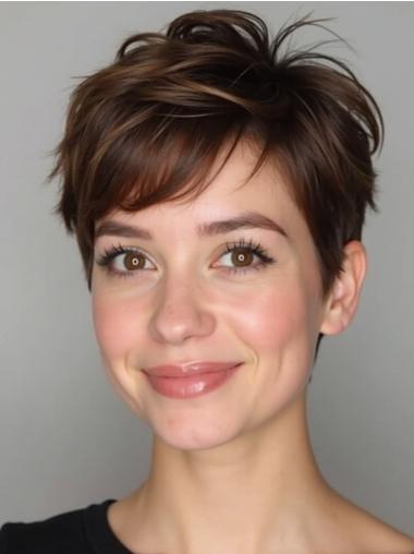 Short Natural Wigs Brown Lace Front Boycuts Straight 4" Wigs