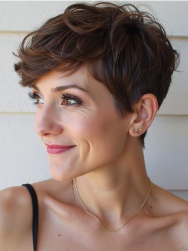 Cute Short Wigs 4" Boycuts Brown Synthetic Monofilament Straight Wigs