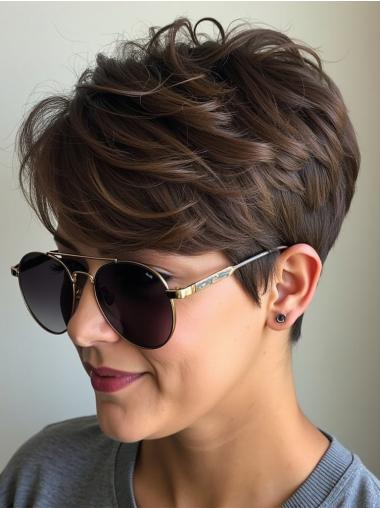 Short Natural Wigs Brown Monofilament Boycuts Straight 4" Wigs