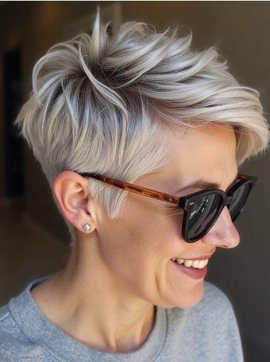 Cute Short Wigs 4" Boycuts Platinum Blonde Synthetic Monofilament Straight Wigs