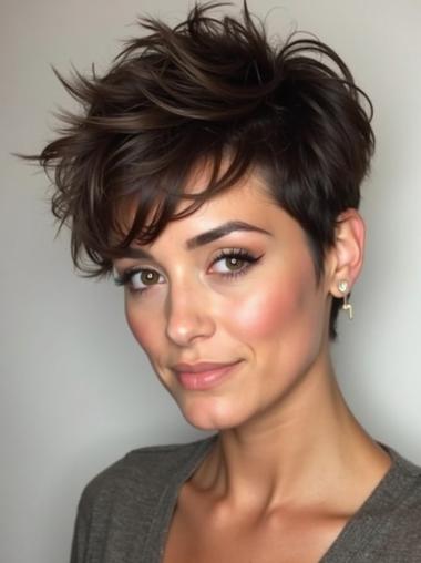 Short Real Hair Wigs Monofilament Black Straight Boycuts 4" Wigs