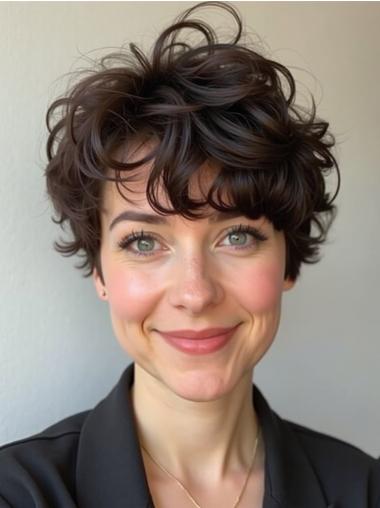 Short Cut Wigs 6" Bobs Brown Synthetic Lace Front Wavy Wigs