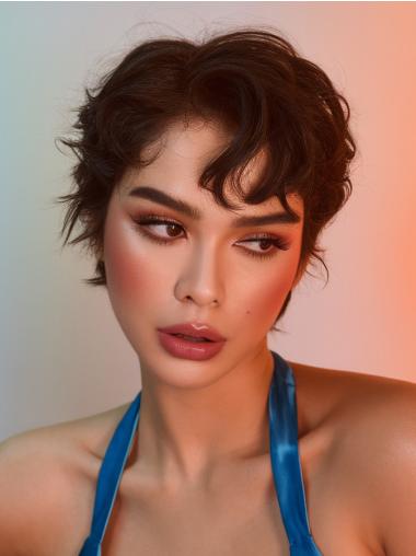 Short Cut Wigs 6" Bobs Brown Synthetic Monofilament Wavy Wigs