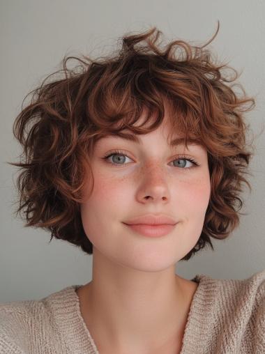 Curly Short Wigs 8" Brown Lace Front Remy Human Hair Bobs Wigs