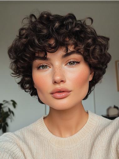 Curly Short Wigs 8" Black Monofilament Synthetic Bobs Wigs