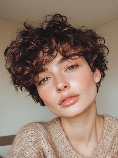 Curly Short Wigs 6" Brown Lace Front Synthetic Bobs Wigs