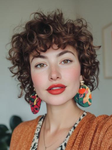 Short Hairstyle Wigs Monofilament Brown Synthetic 8" Curly Wigs