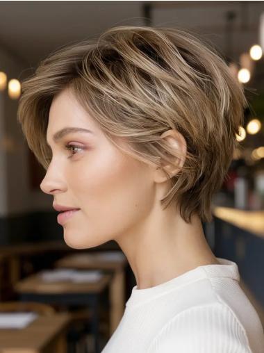 Short Hairstyle Wigs Monofilament Blonde Synthetic 8" Straight Wigs