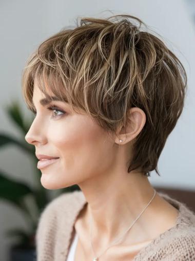 Short Hairstyle Wigs Monofilament Blonde Synthetic 6" Straight Wigs
