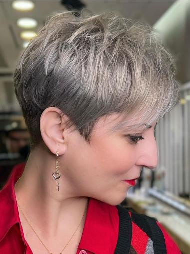 Short Hairstyle Wigs Monofilament Silver Synthetic 4" Straight Wigs