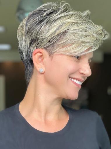 Short Gray Wigs Remy Human Hair Boycuts Lace Front Straight 4" Wigs