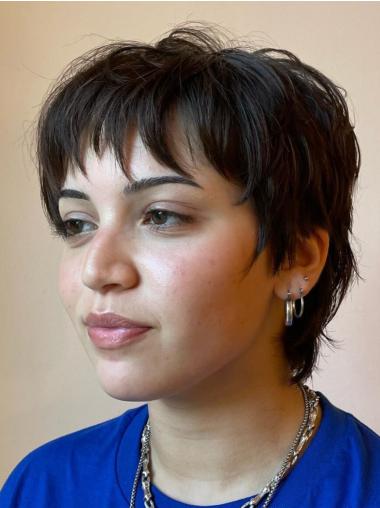 Black Short Wigs Remy Human Hair Boycuts Lace Front 8" Straight Wigs