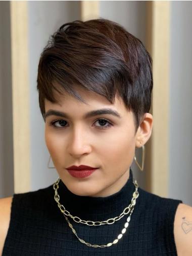 Black Short Wigs Synthetic Boycuts Monofilament 4" Straight Wigs