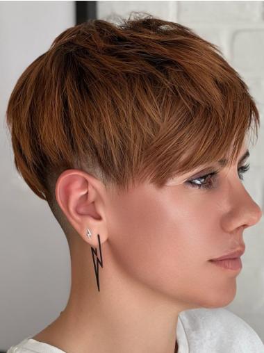 Lace Front Short Wigs Synthetic 4" Brown Boycuts Straight Wigs