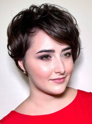 Short Black Wig 6" Lace Front Wavy Bobs Remy Human Hair Wigs