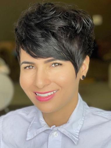 Short Black Wig 4" Monofilament Straight Boycuts Remy Human Hair Wigs