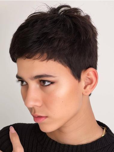 Short Black Wig 4" Monofilament Straight Boycuts Remy Human Hair Wigs