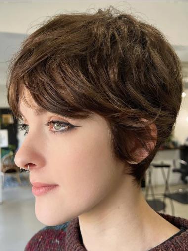 Lace Front Short Wigs Synthetic 8" Brown Boycuts Straight Wigs