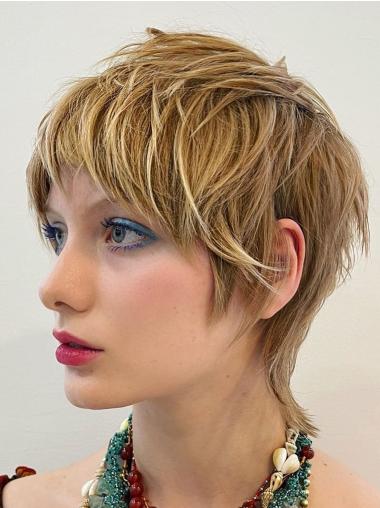 Short Haired Wigs Blonde Synthetic Boycuts Straight 8" Wigs