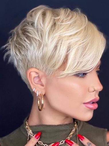 Short Haired Wigs Platinum Blonde Synthetic Boycuts Straight 4" Wigs