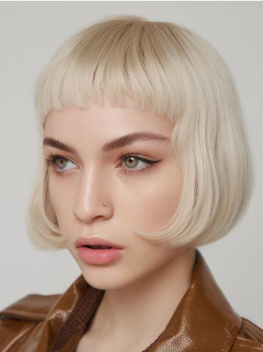 Short Haired Wigs Platinum Blonde Synthetic Bobs Straight 8" Wigs