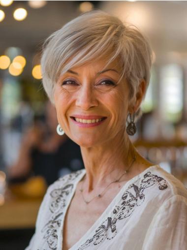 Short Gray Wigs Remy Human Hair Boycuts Monofilament Straight 6" Wigs