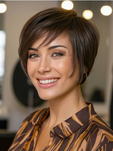Human Short Hair Wigs 8" Boycuts Brown Monofilament Straight Wigs