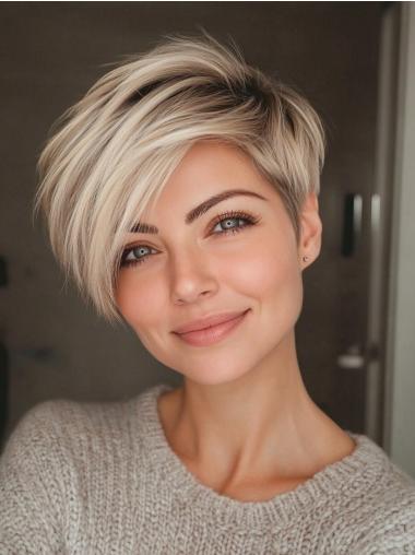 Short Haircut Wigs Platinum Blonde Synthetic Straight Boycuts 4" Wigs