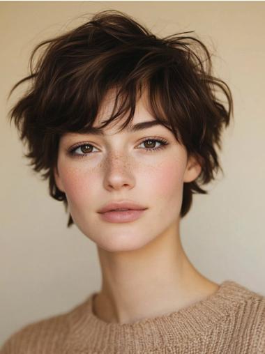 Short Haircut Wigs Brown Synthetic Wavy Bobs 6" Wigs
