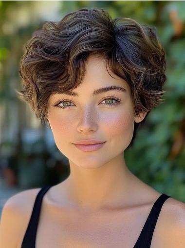 Short Hair Style Wigs Wavy 6" Monofilament Synthetic Brown Wigs