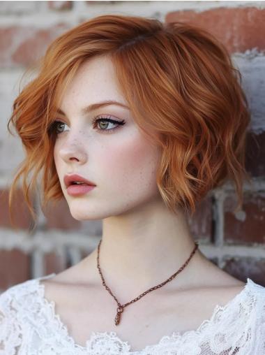 Short Hair Style Wigs Wavy 8" Monofilament Synthetic Copper Wigs