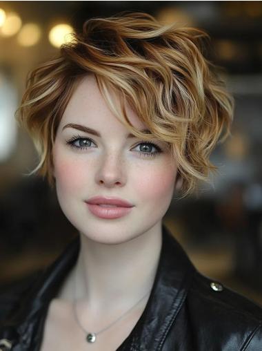 Short Human Wigs 6" Monofilament Ombre/2 Tone Wavy Bobs Wigs
